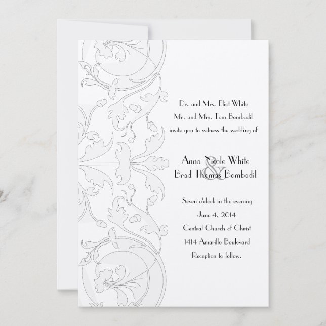 Elegant Cream and Grey Vintage Wedding Invitation (Front)
