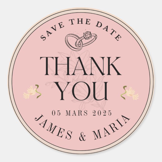 "Elegant Cream and White Wedding Thank You Sticker (Front)