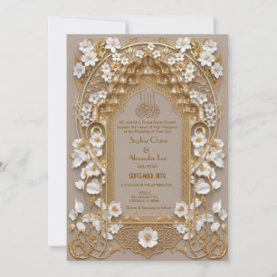 Elegant Cream Antique Gold Muslim Wedding Invitation