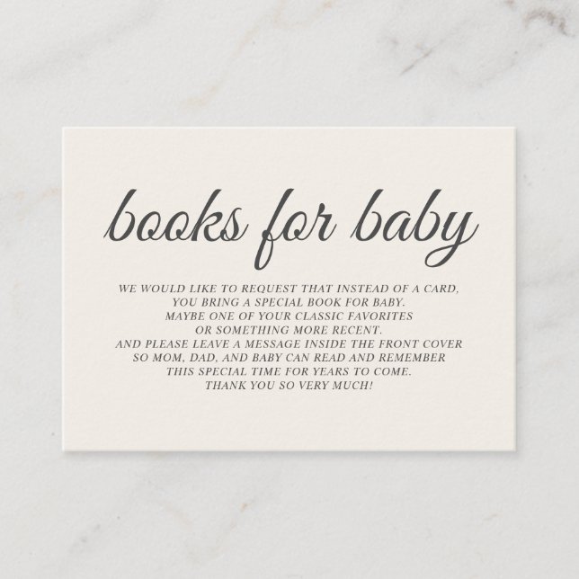 Elegant Cream Baby Shower Books  Enclosure Card (Front)