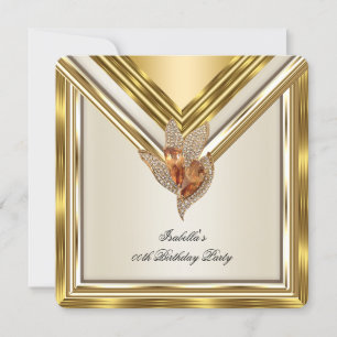 Elegant Cream Beige Amber Gold Birthday Party Invitation