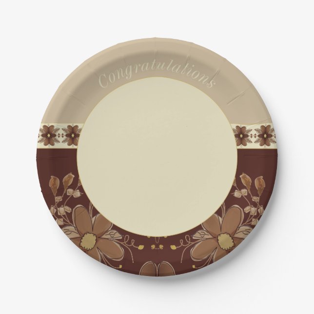 Elegant Cream Beige And Brown Paper Plate (Front)