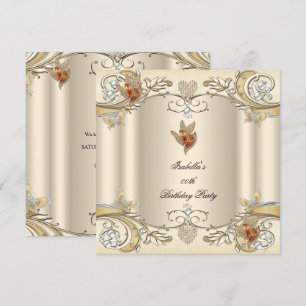 Elegant Cream Beige Gold Butterfly Birthday Party Invitation
