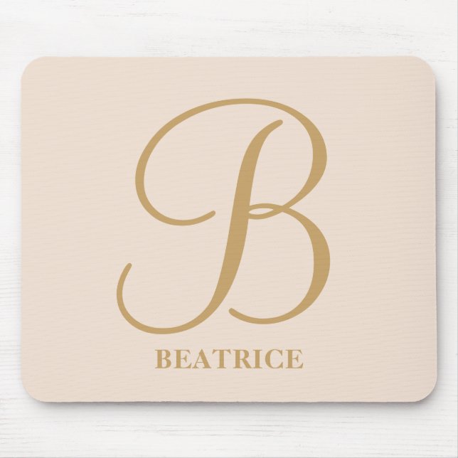 Elegant cream beige modern girly script monogram mouse mat (Front)
