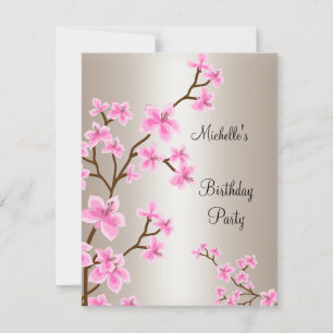 Elegant Cream Beige Pink Floral Birthday Invitation