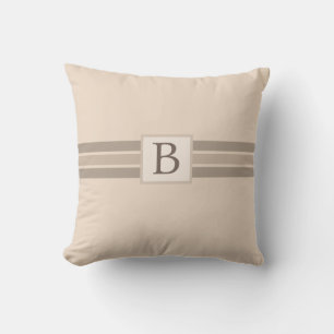 Elegant Cream Beige Striped Banner Add Initial Cushion