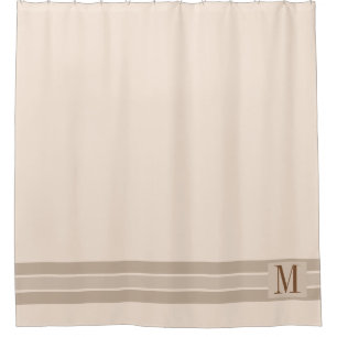 Elegant Cream Beige Striped Banner Add Initial Shower Curtain