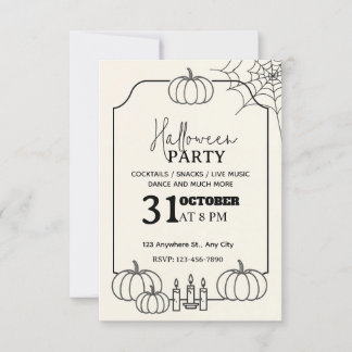 Elegant Cream & Black Halloween Party Invitation  