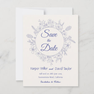 Elegant Cream & Blue Floral Save the Date