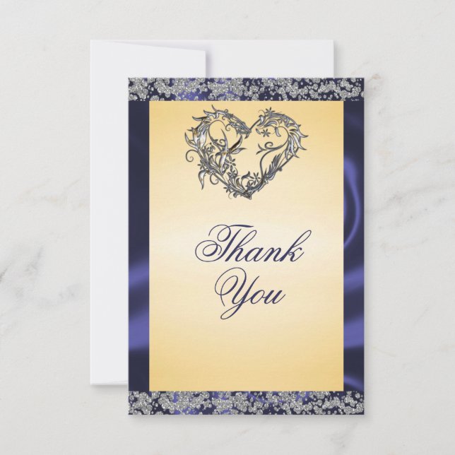 Elegant Cream, Blue Ribbon & Sparkle Thank You Card (Front)
