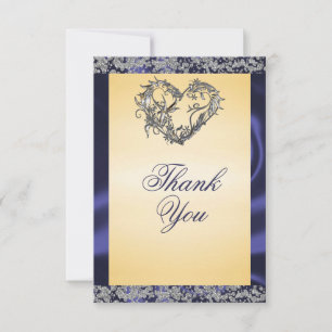 Elegant Cream, Blue Ribbon & Sparkle Thank You Card