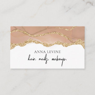 Elegant Cream Blush Agate and Gold Business Card