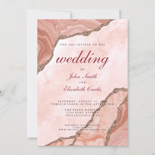 Elegant Cream Blush Agate Soft Pink Gold Wedding Invitation (Front)