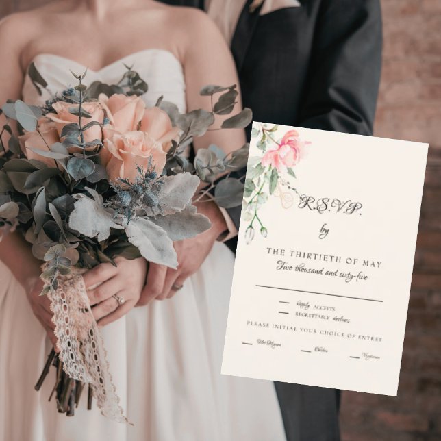 Elegant Cream Blush Floral Dinner Script RSVP Card (Creator Uploaded)