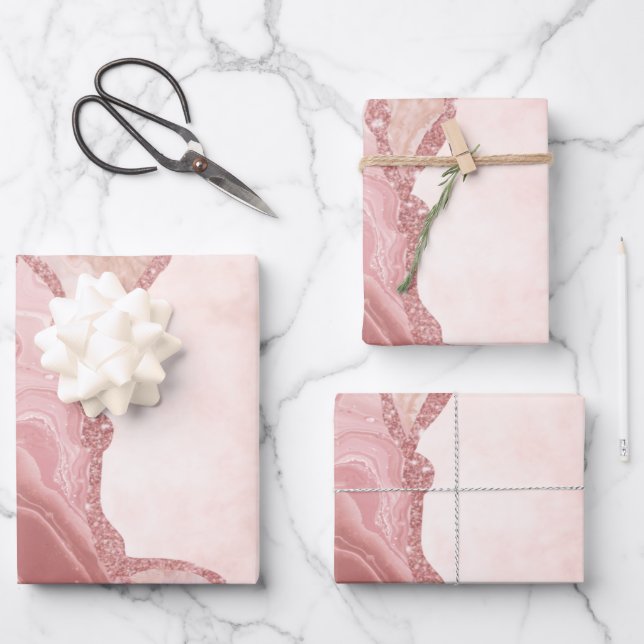 Elegant Cream Blush Pink Agate Geode  Wrapping Paper Sheet (Front)