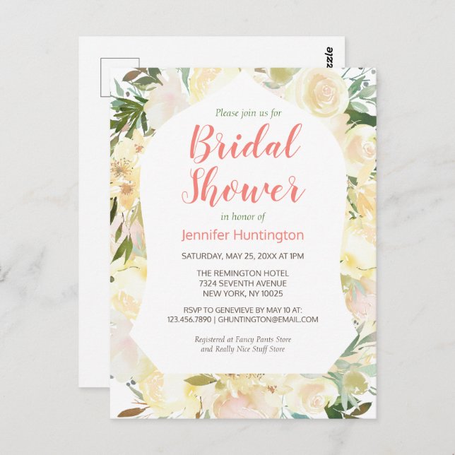 Elegant Cream Blush Pink Boho Bridal Shower  Postcard (Front/Back)