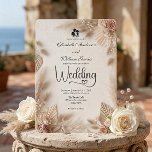 Elegant Cream Boho Rose Rustic Wedding Invitation