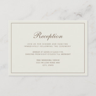 Elegant Cream Brown Wedding Reception Enclosure Card