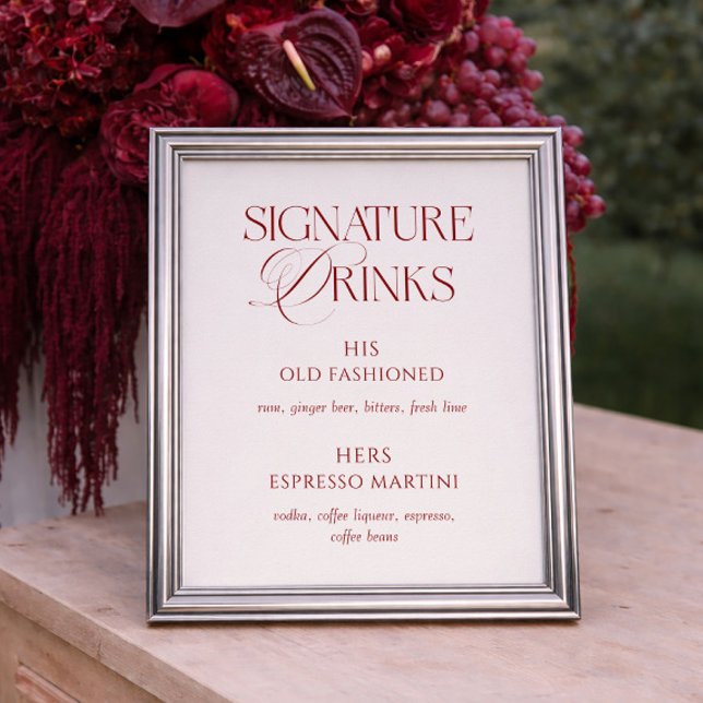 Elegant Cream & Burgundy Wedding Signature Drinks Poster (Creator Uploaded)