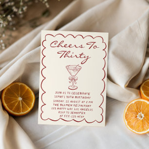 Elegant Cream “Cheers to Thirty” Martini Birthday Invitation