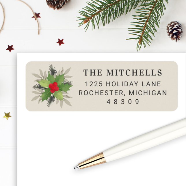 Elegant Cream Christmas Greenery Return Address (Creator Uploaded)