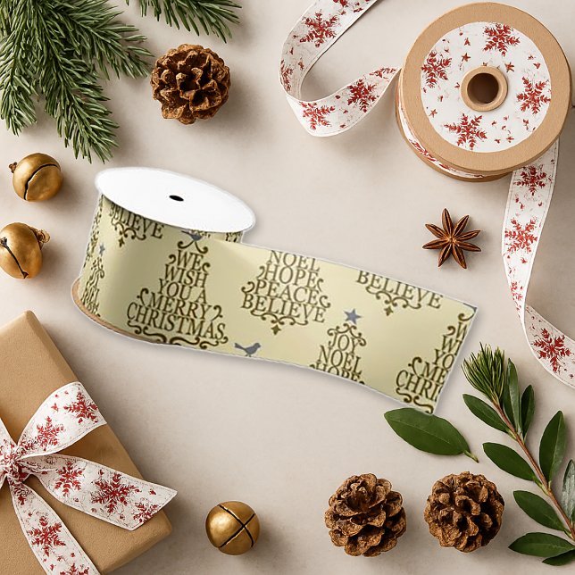 Elegant Cream Christmas Typography Script  Grosgrain Ribbon (Creator Uploaded)