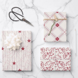 Elegant Cream Crimson Nordic Star Christmas Wrapping Paper Sheet
