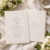 Elegant Cream Embossed Style Floral Ornate Wedding