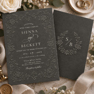 Elegant Cream Embossed Style Floral Ornate Wedding Invitation