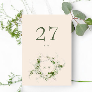 Elegant Cream Eucalyptus Wreath Monogram Wedding Table Number