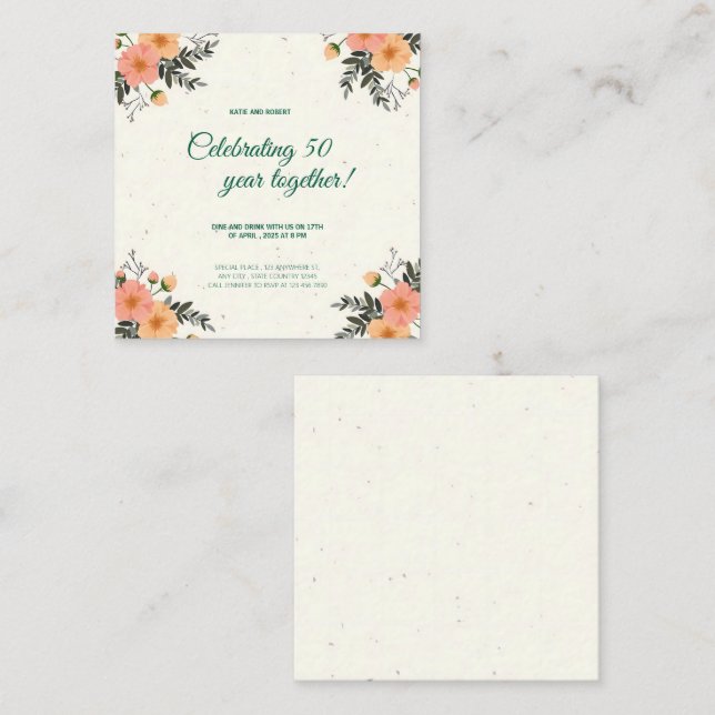 Elegant Cream Floral 50th Anniversary inviation Enclosure Card (Front/Back)