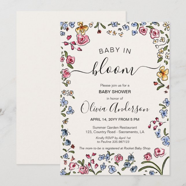 elegant cream floral Baby Shower invite (Front/Back)
