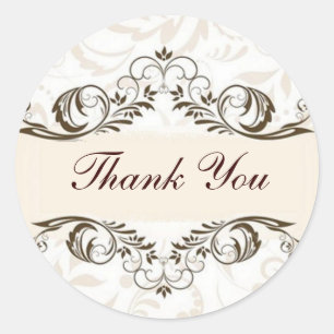 Elegant Cream Floral Damask Wedding Classic Round Sticker