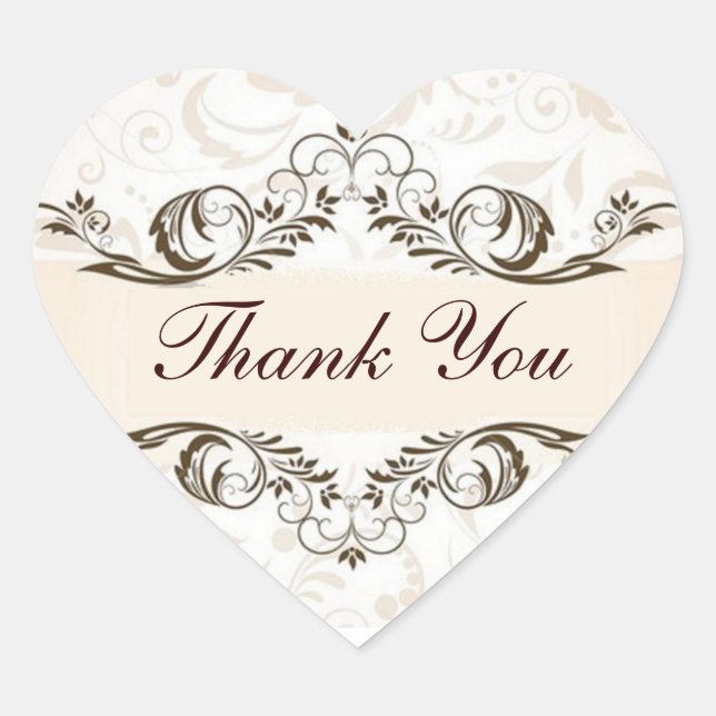 Elegant Cream Floral Damask Wedding Heart Sticker (Front)