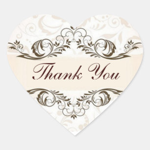 Elegant Cream Floral Damask Wedding Heart Sticker