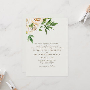Elegant Cream Floral Peonies Wedding Invitation