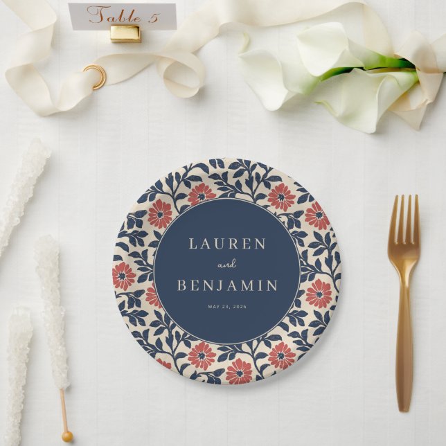 Elegant Cream Floral Wedding Invitation Paper Plate (Wedding)
