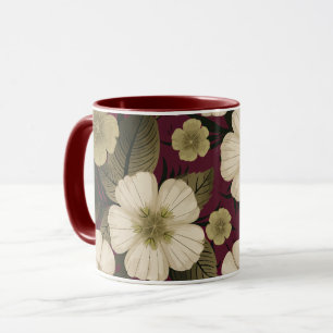 Elegant Cream Flowers on Burgundy background Mug