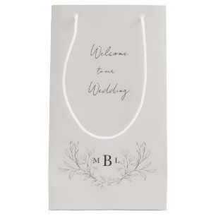 Elegant Cream Foliage Monogram Wedding Welcome Small Gift Bag