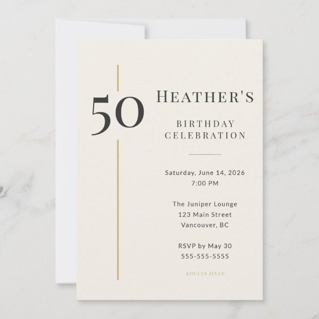 Elegant Cream & Gold 50th Birthday Invitation (Front)