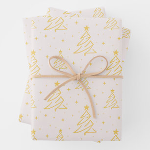 Elegant Cream Gold Christmas Tree Pattern Wrapping Paper Sheet
