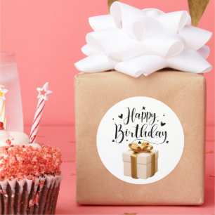Elegant Cream & Gold Luxury Happy Birthday  Classic Round Sticker