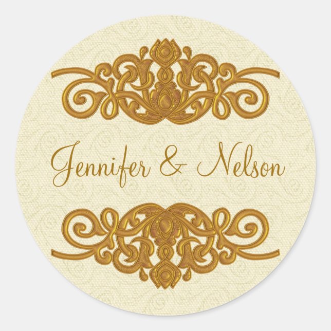 Elegant Cream & Gold Tone Wedding Envelope Seal (Front)