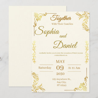 Elegant Cream & Gold Wedding Invitation