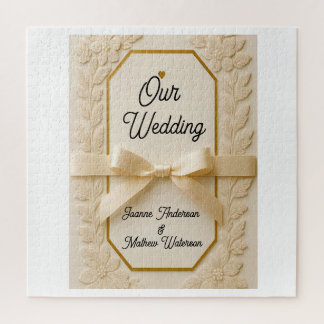Elegant Cream & Gold Wedding Invitation Jigsaw Puzzle