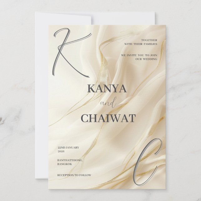 Elegant Cream Gold Wedding Invitation | Minimalist (Front)