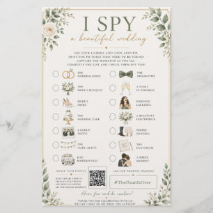 Elegant Cream Green I Spy Wedding Scavenger Hunt Flyer