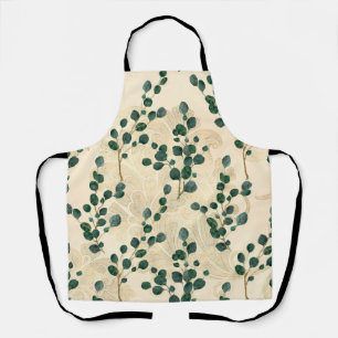 Elegant Cream Green Whimsical Eucalyptus Greenery Apron
