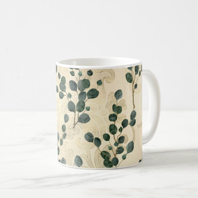 Elegant Cream Green Whimsical Eucalyptus Greenery Coffee Mug (Front Right)