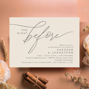 Elegant Cream Grey Script Wedding Rehearsal Dinner Invitation
